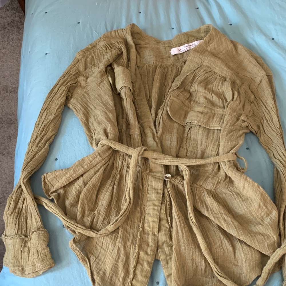 Free People We The Free Olive Green Textured Wrap Top